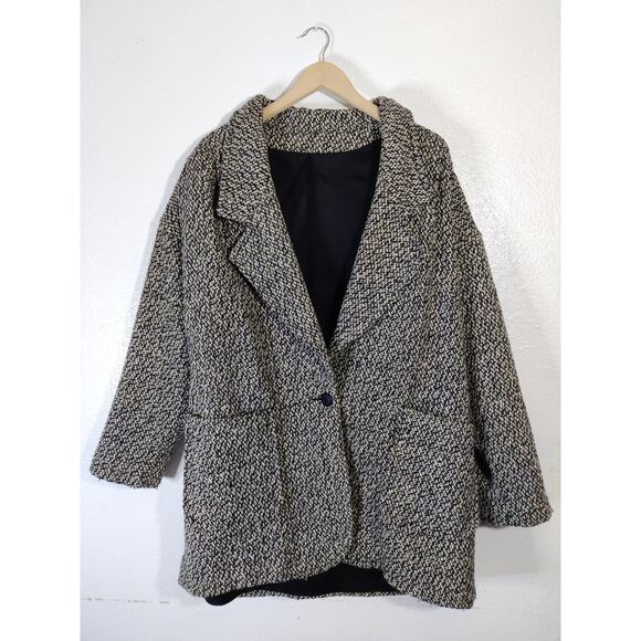 Cattiva International Black & White Wool Blend One Button Coat Jacket - Picture 1 of 9